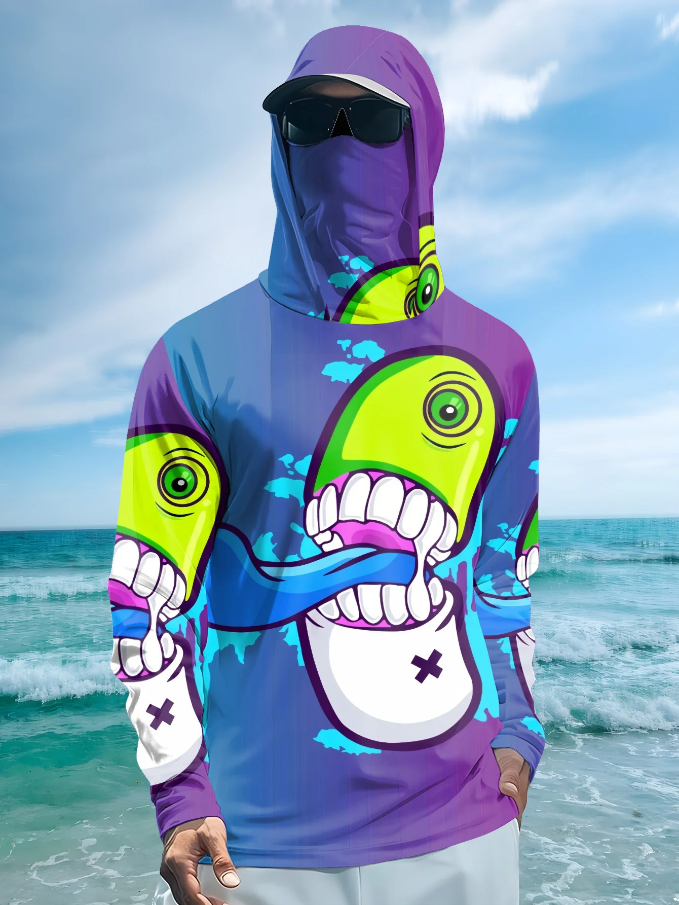 Fishing Mask Sun Protection - هودي صيد رجالي برسومات كرتونية لوحشية