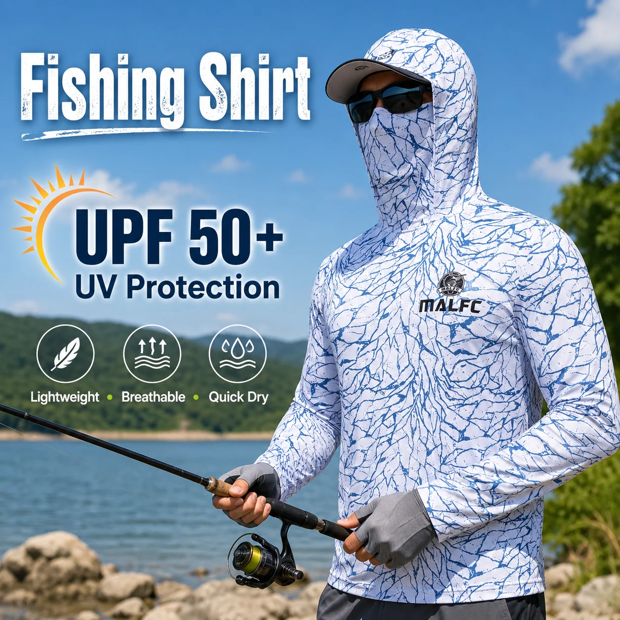 Fishing Mask Sun Protection - قميص صيد رجالي بأكمام طويلة مع