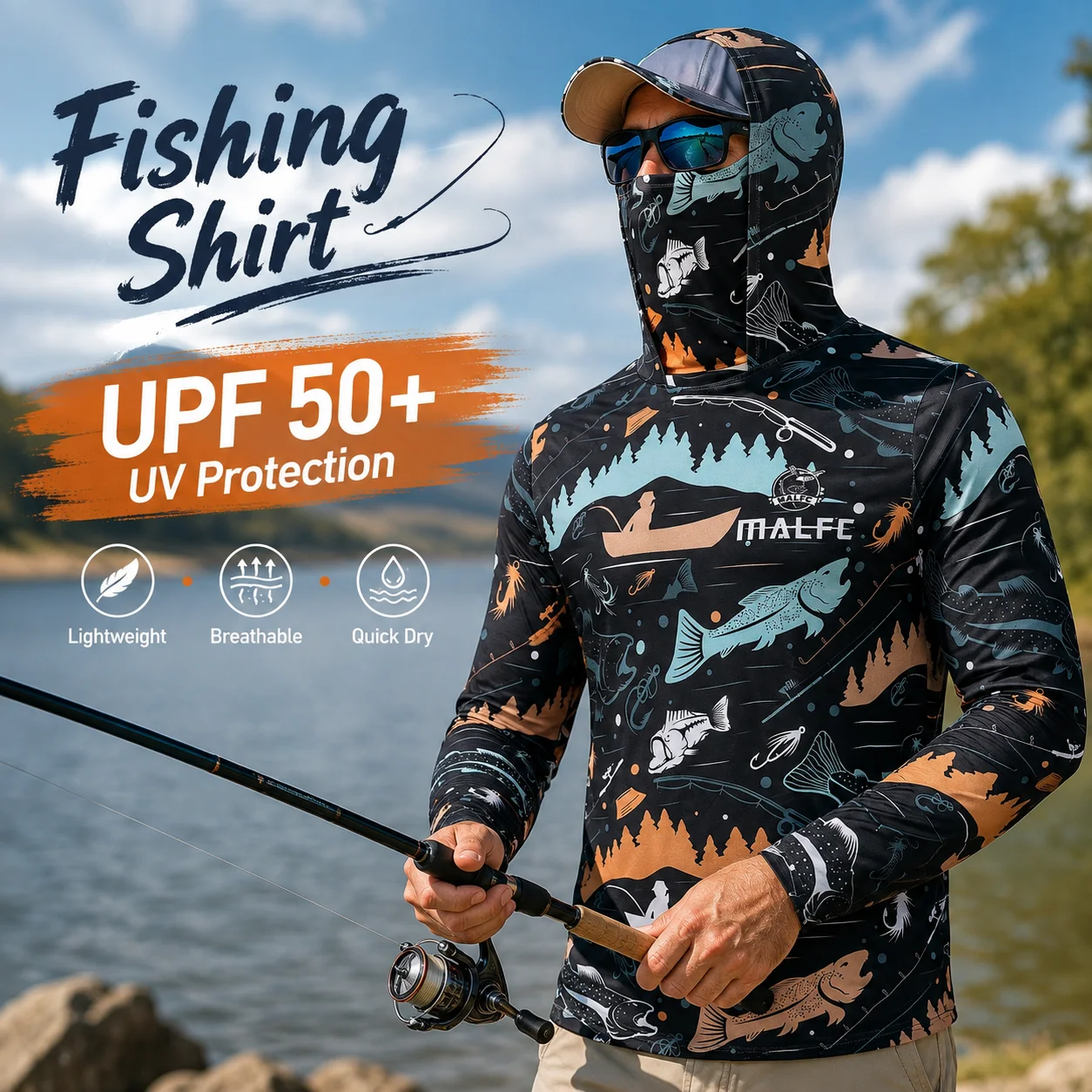 قميص صيد رجالي بأكمام طويلة مع - مراجعة Fishing Mask Sun Protection وسعره