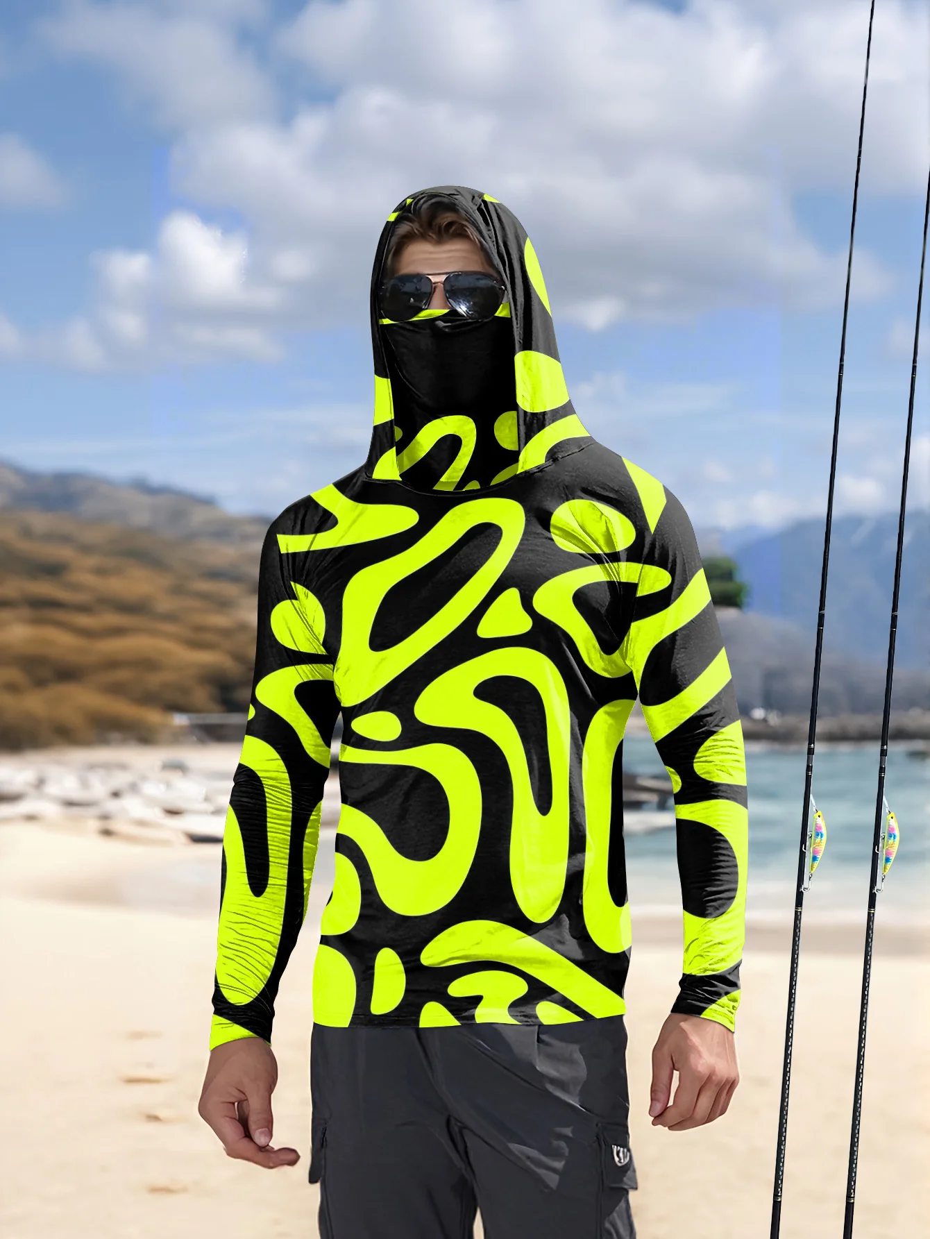قميص صيد رجالي بغطاء للرأس، بت - مراجعة Fishing Mask Sun Protection وسعره