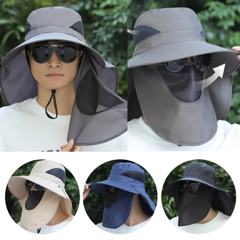 قبعات شمسية واسعة الحواف، قبعا - مراجعة Fishing Mask Sun Protection وسعره